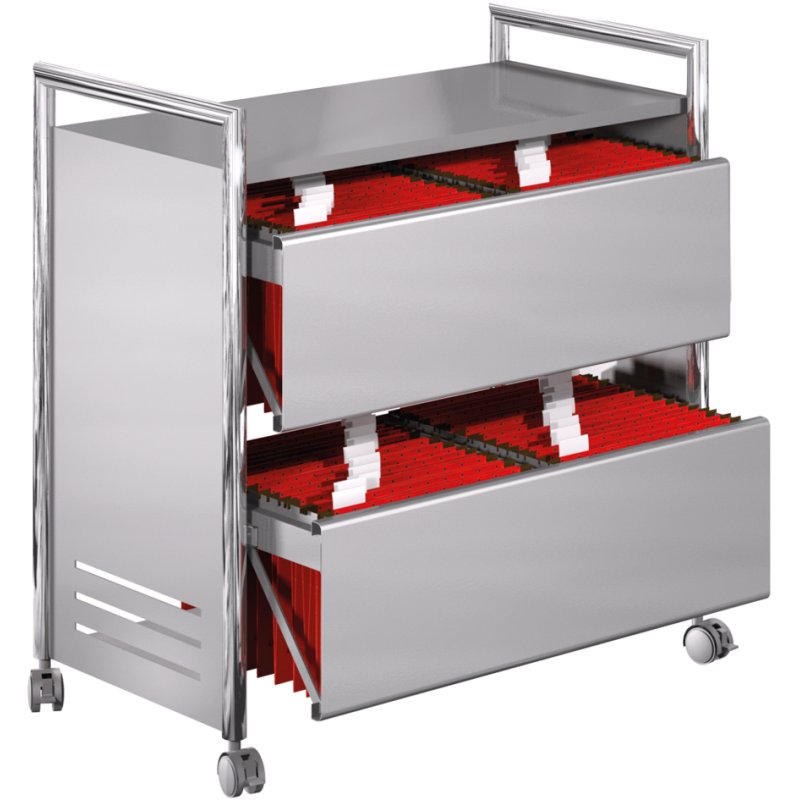 kerkmann hangmappenwagen Artline, chroom/aluzilver, dubbelrij, 815×435×800 mm